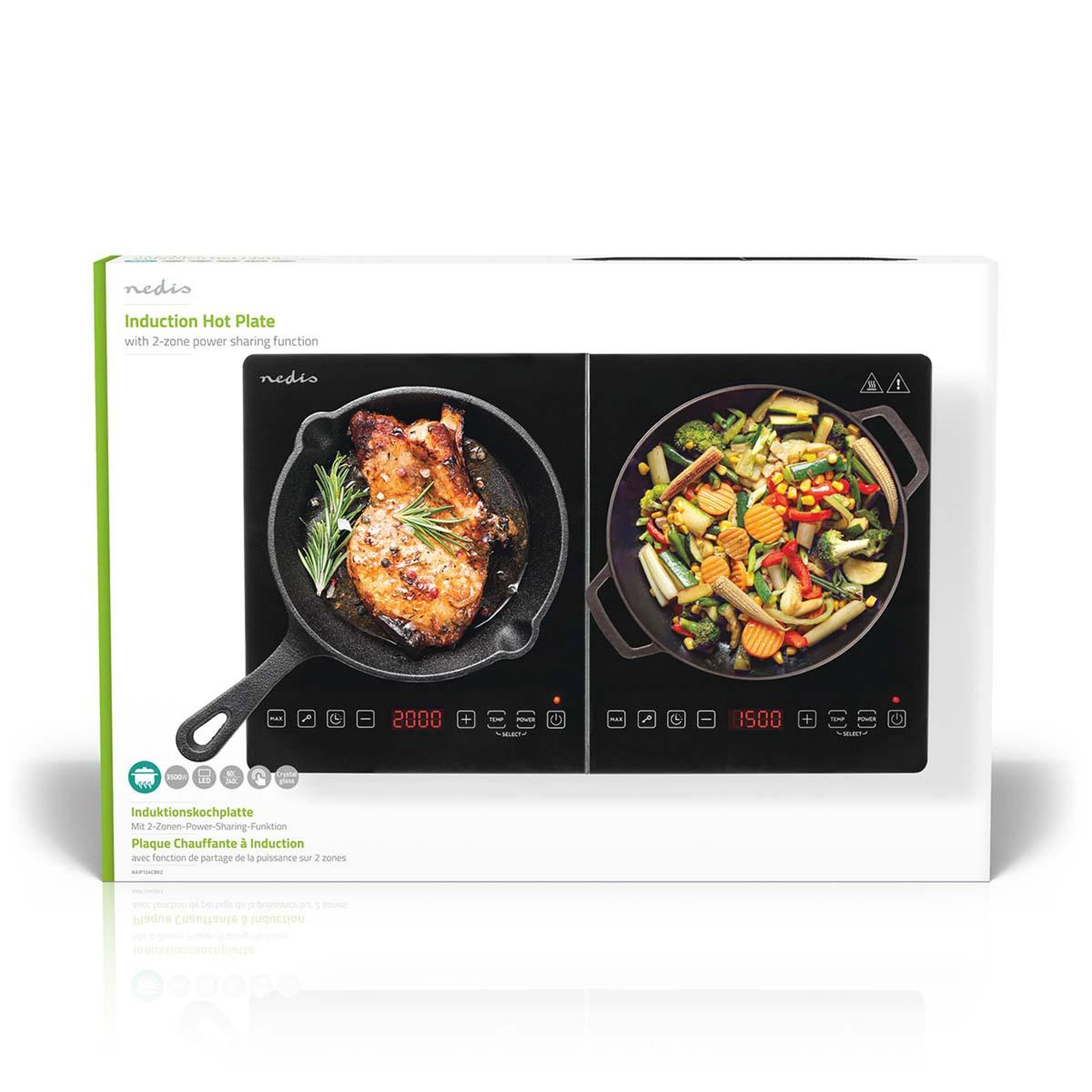 Voir la diapositive 4 : NEDIS Plaque à induction 2 foyer - sécurité enfants - 3500 w - noir - KAIP124CBK2