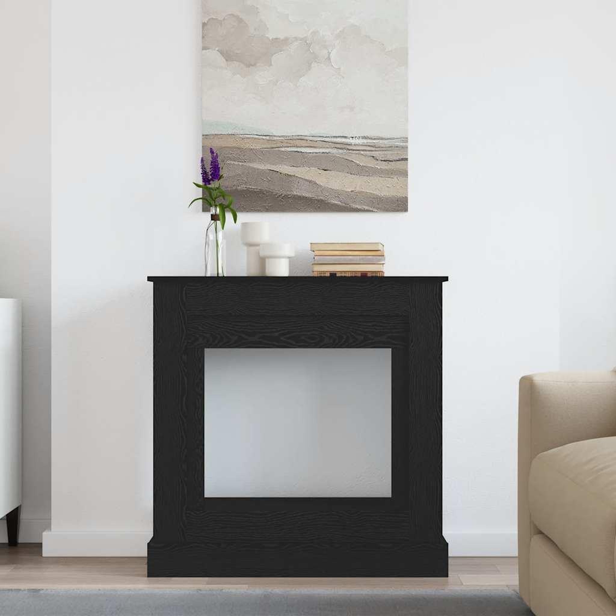 Voir la diapositive 3 : VIDAXL Cadre de cheminee chene noir 90x30x90 cm bois d'ingenierie