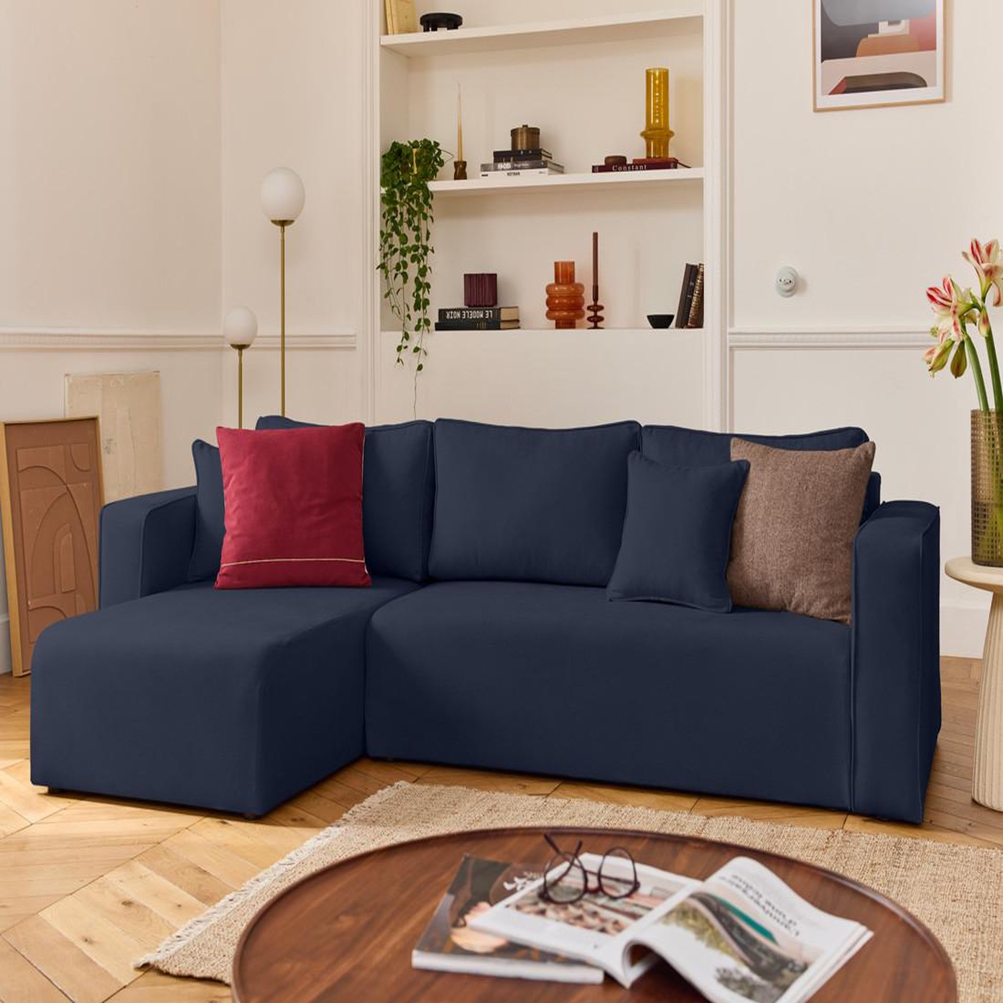 Voir la diapositive 1 : BEST MOBILIER Topaze - canapé d'angle déhoussable réversible 4 places en tissu