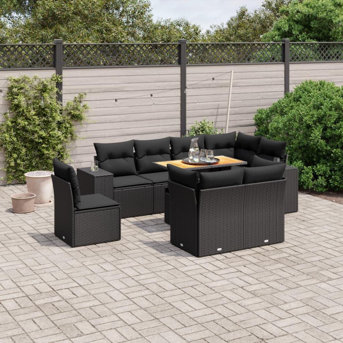 VIDAXL Salon de jardin 9 pcs avec coussins noir resine tressee