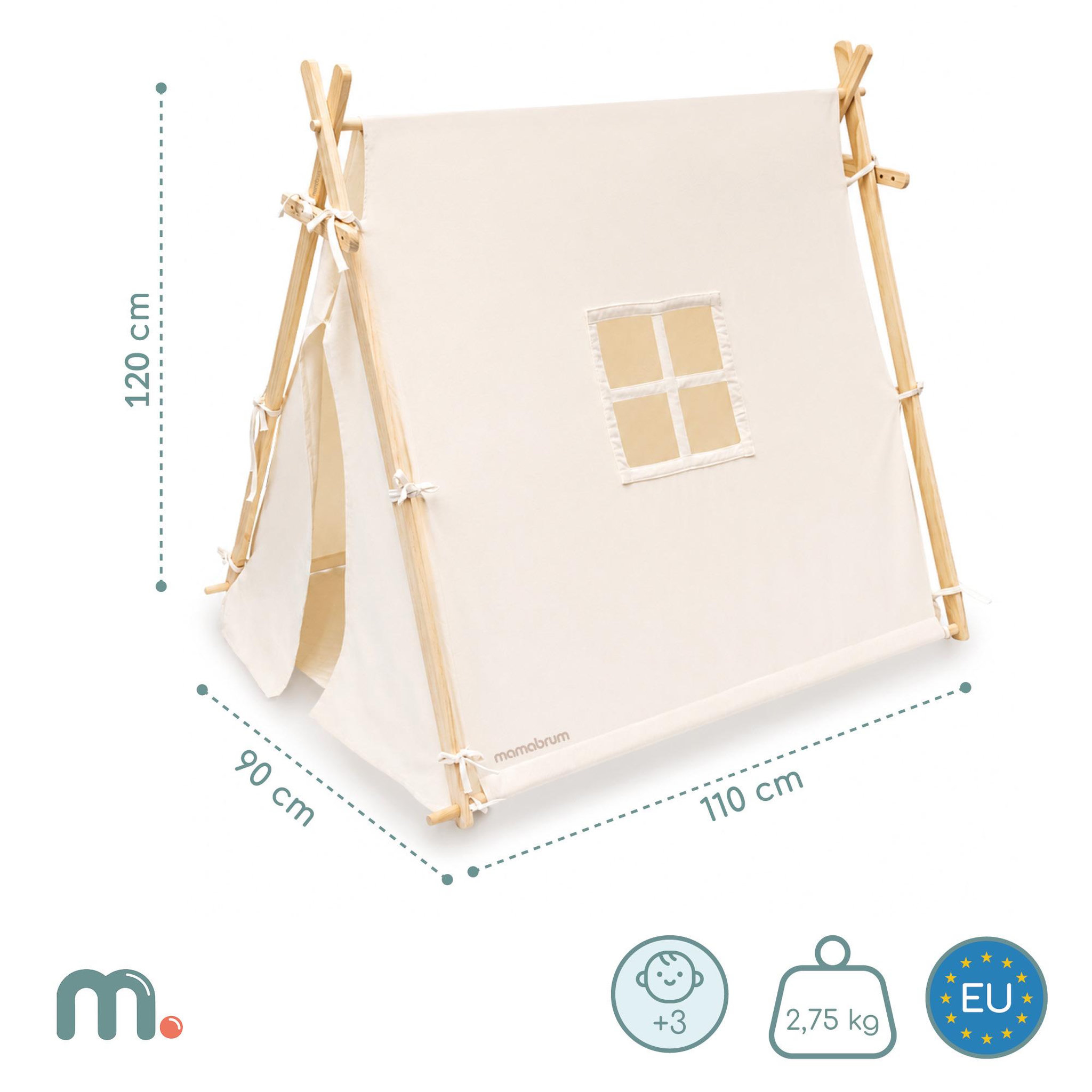 Voir la diapositive 3 : MAMABRUM Tente Tipi Enfant avec Guilande Lumineuse et Tapis de Jeu - Structure Bois 110x90x120cm LED Mamabrum