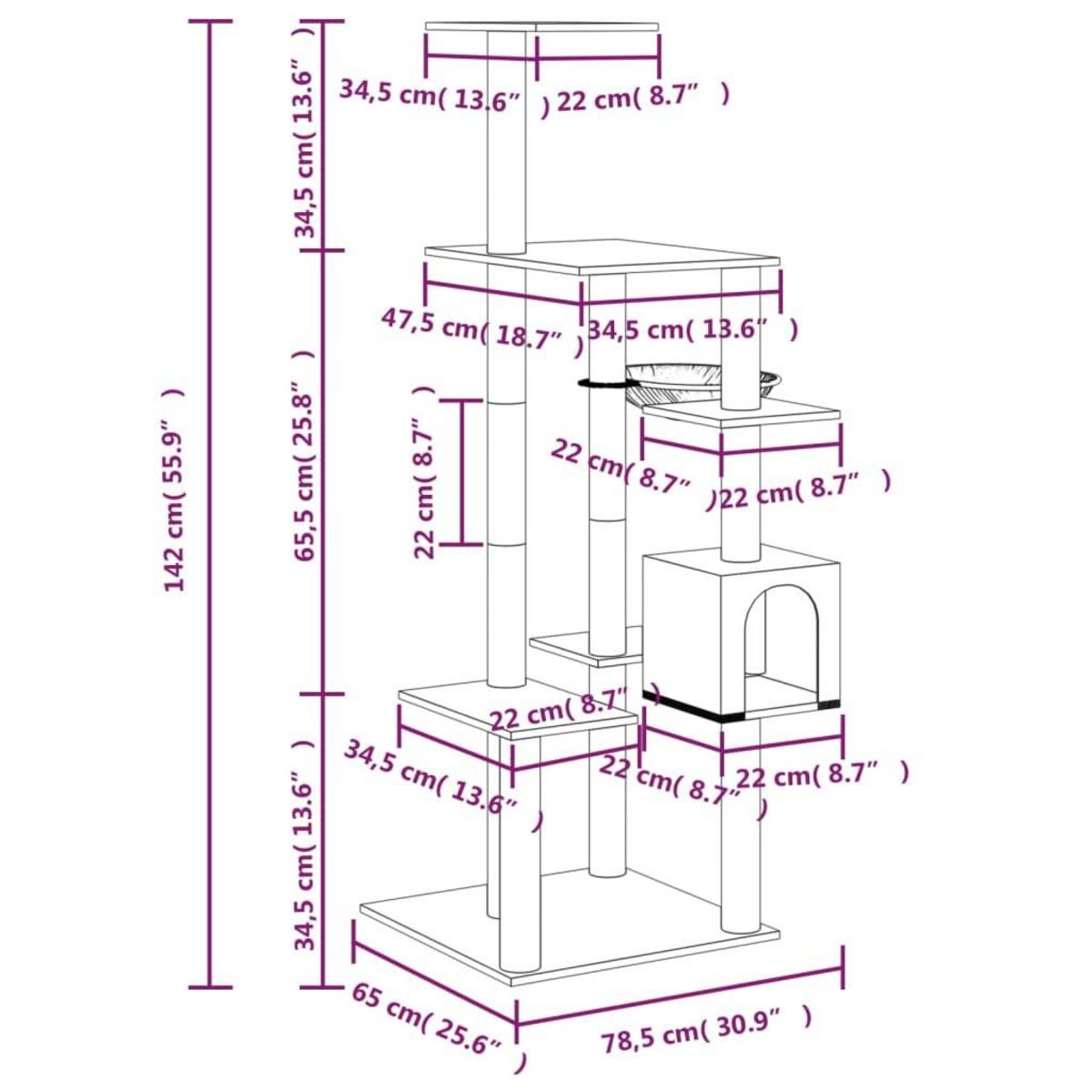 VIDAXL Arbre a chat avec griffoirs en sisal Creme 142 cm