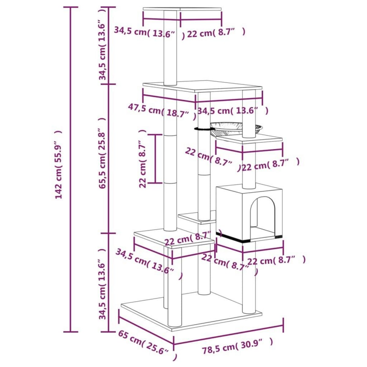 VIDAXL Arbre a chat avec griffoirs en sisal Creme 142 cm