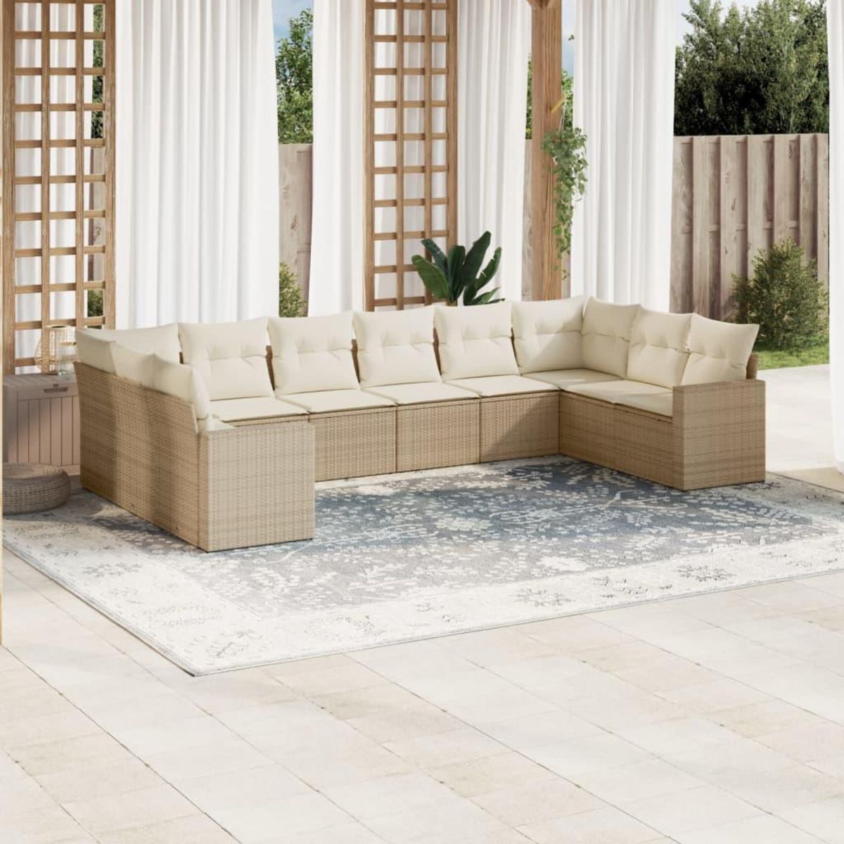 VIDAXL Salon de jardin avec coussins 10 pcs beige resine tressee