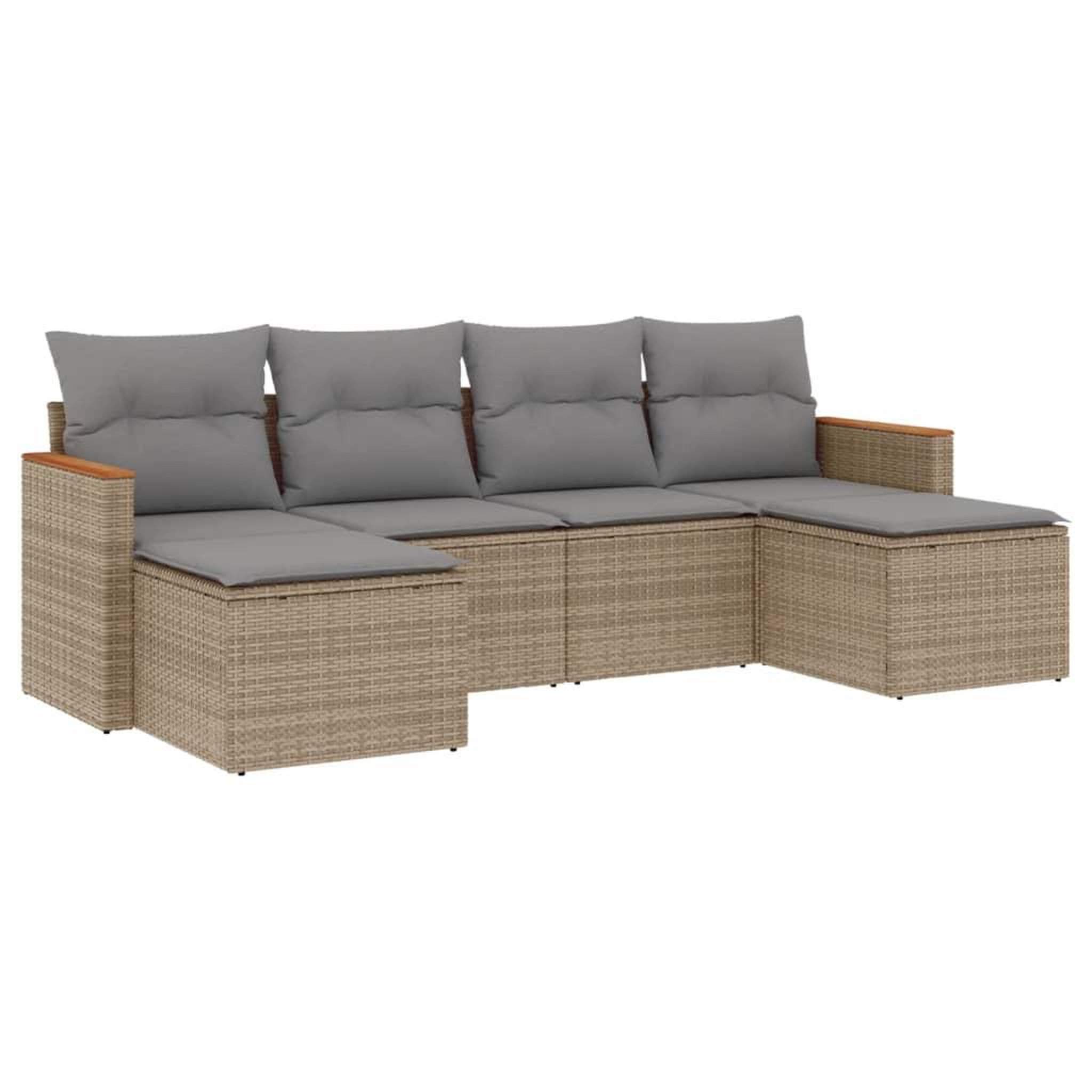 Voir la diapositive 2 : VIDAXL Salon de jardin avec coussins 6pcs melange beige resine tressee