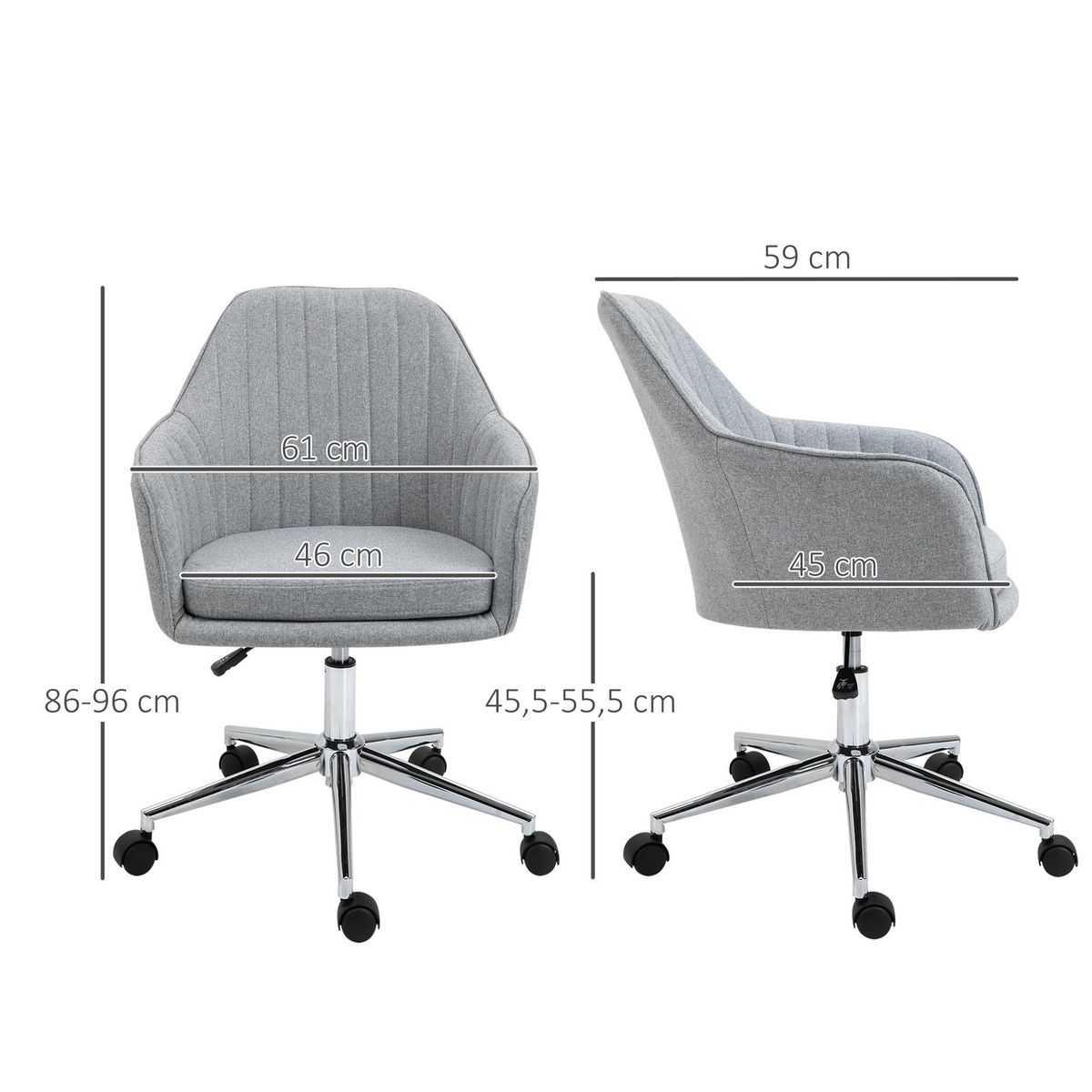 HOMCOM HOMCOM Chaise de bureau design contemporain dossier accoudoirs striés hauteur réglable pivotant 360° piètement chromé lin gris clair