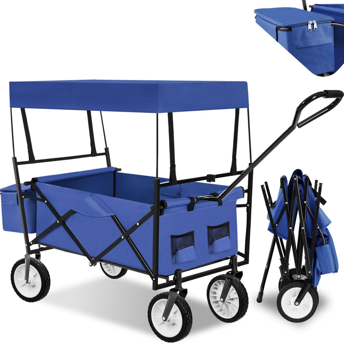 tectake Chariot de jardin et de transport pliable avec toit bleu