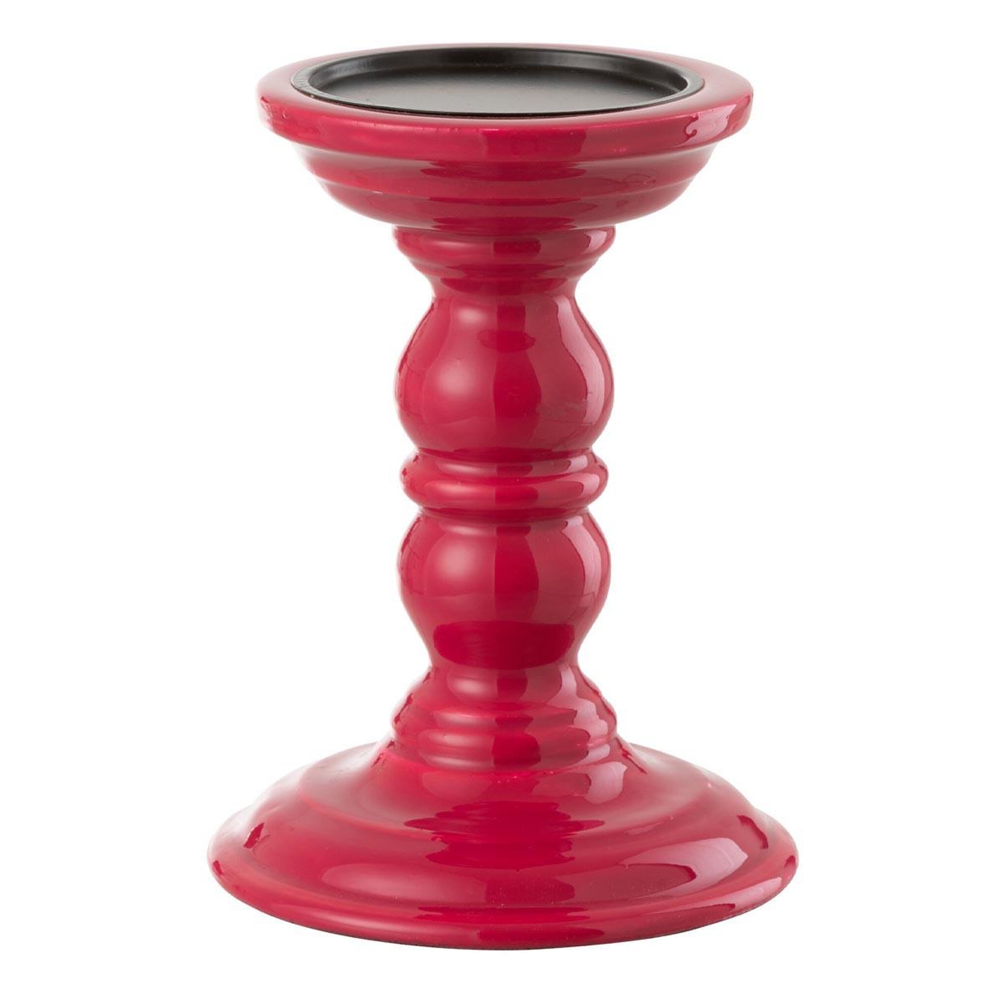 J-LINE Bougeoir haltère en bois  waldo  17cm fuchsia