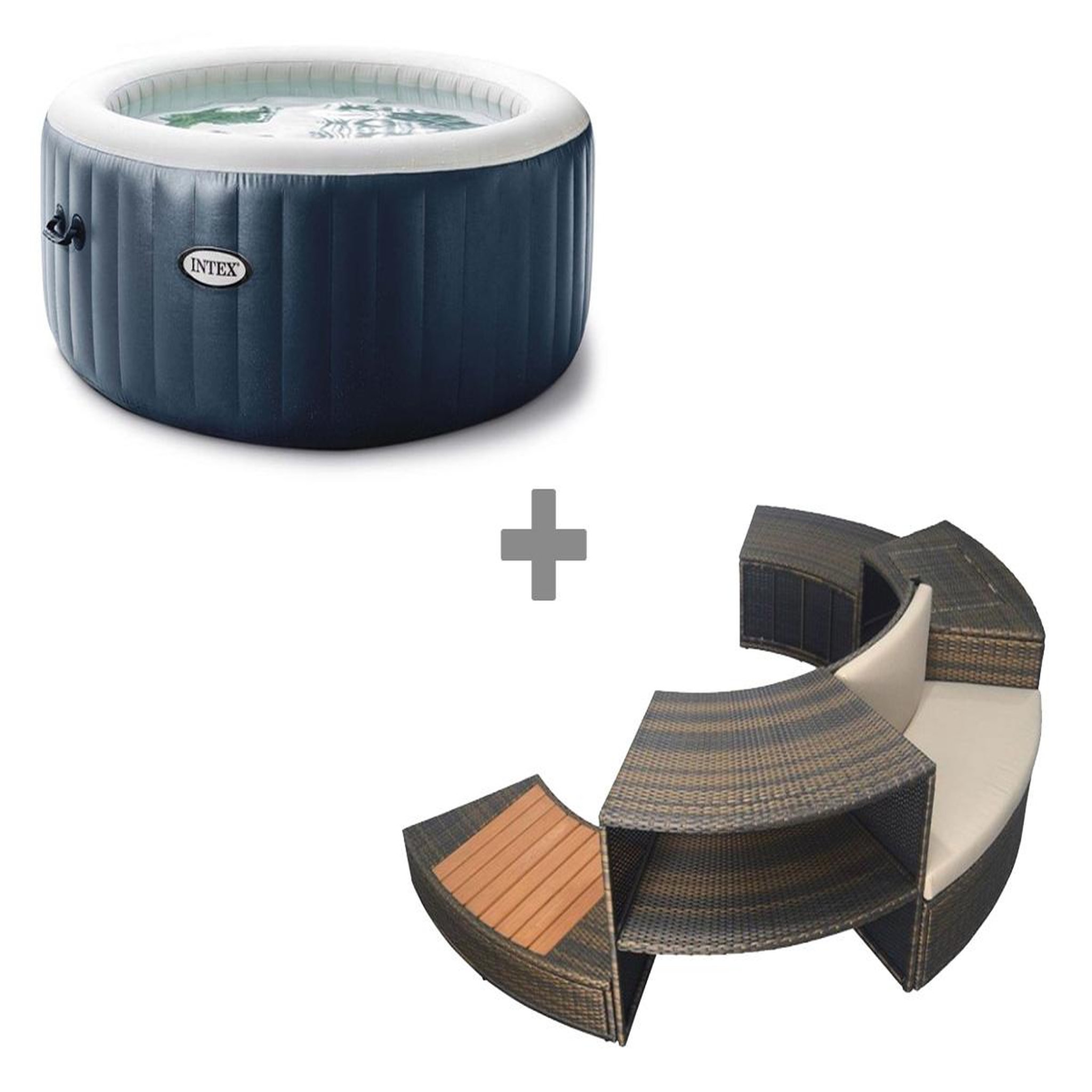 INTEX Pack spa gonflable intex purespa blue navy rond bulles 4 places + ensemble mobilier