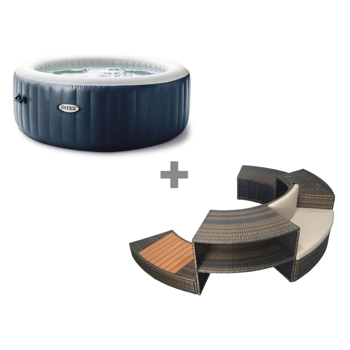 INTEX Pack spa gonflable Intex PureSpa Blue Navy rond Bulles 4 places + Ensemble mobilier