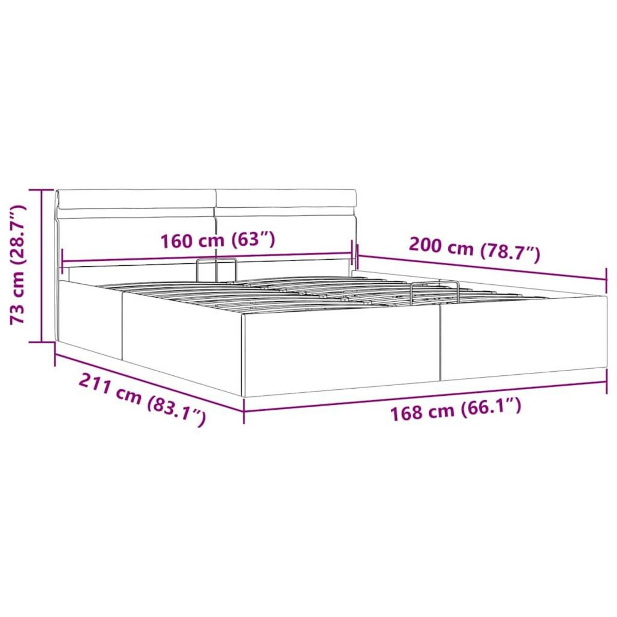 VIDAXL Cadre de lit a rangement hydraulique sans matelas 160x200 cm