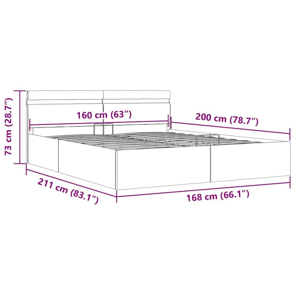 VIDAXL Cadre de lit a rangement hydraulique sans matelas 160x200 cm