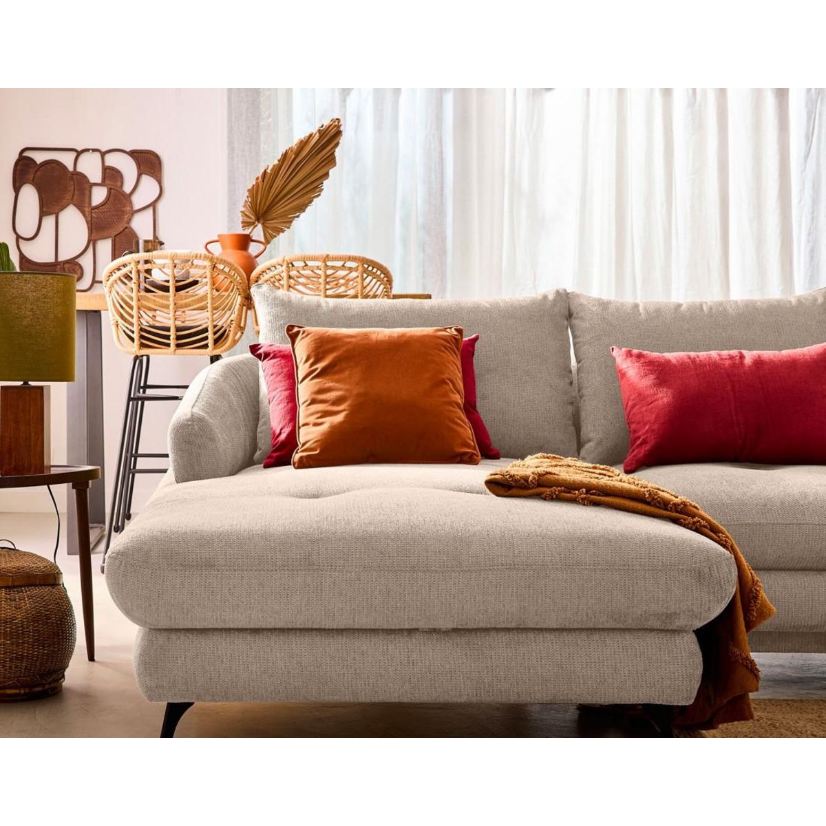 LISA DESIGN Ninon - canapé d'angle gauche 4 places convertible avec coffre en tissu texturé