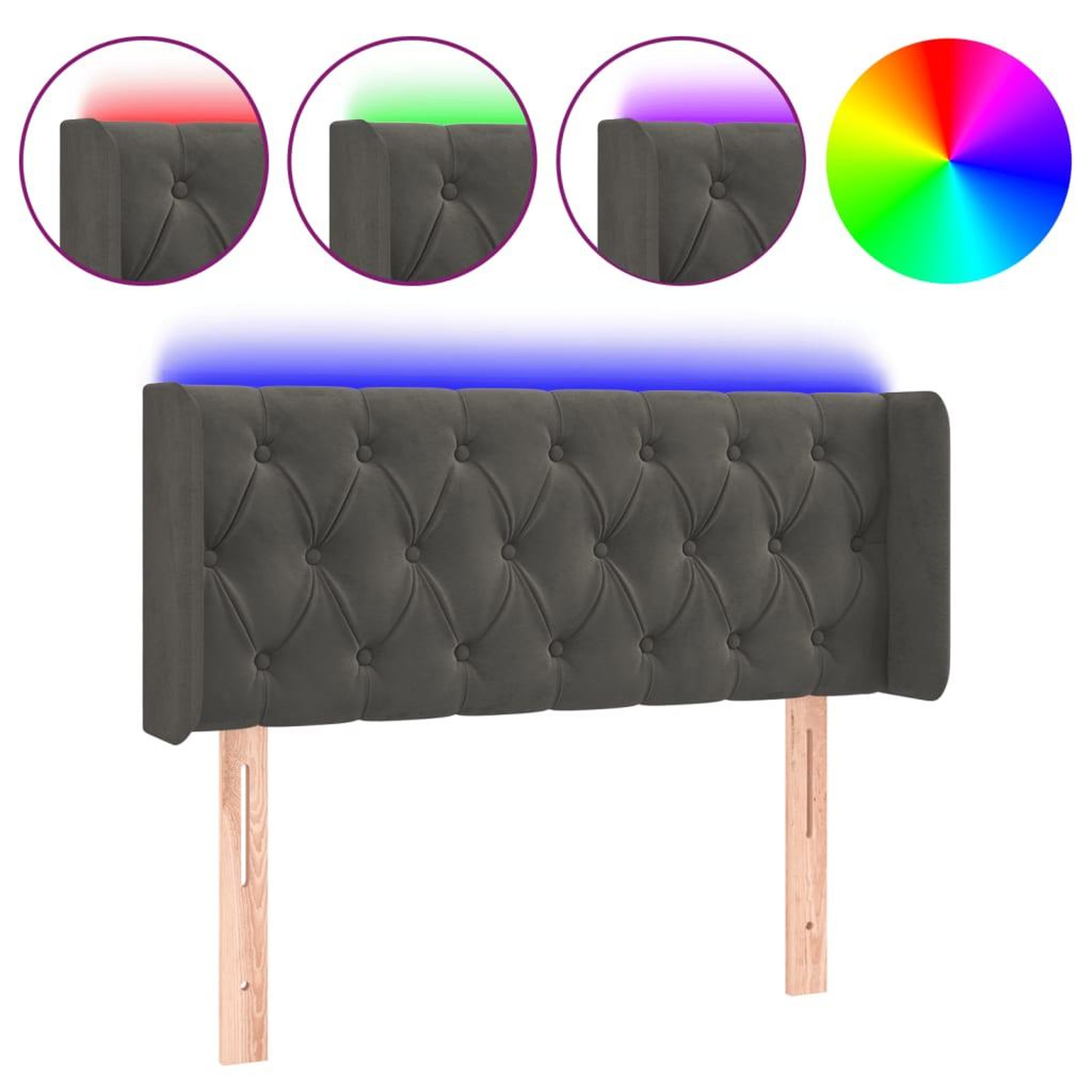 Voir la diapositive 2 : VIDAXL Tete de lit a LED Gris fonce 93x16x78/88 cm Velours