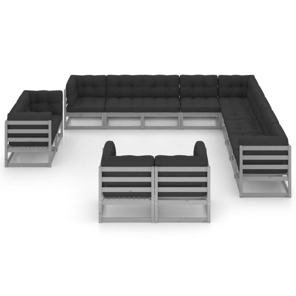 VIDAXL Salon de jardin 13 pcs avec coussins Gris Bois de pin massif