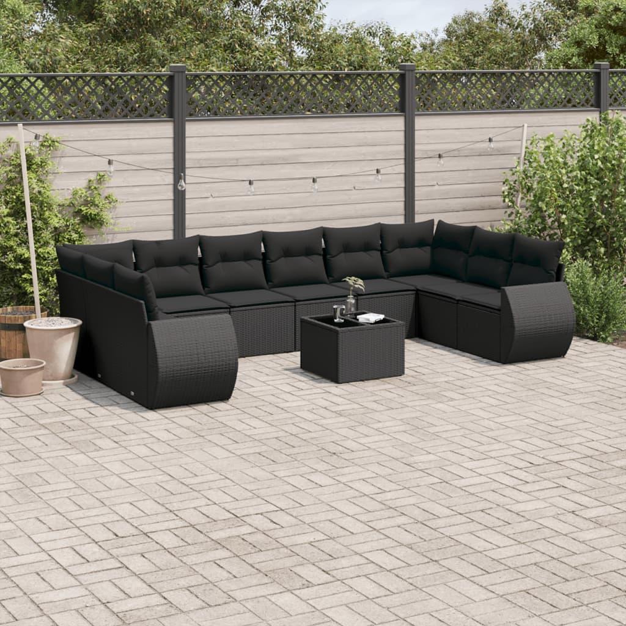 VIDAXL Salon de jardin 11 pcs avec coussins noir resine tressee
