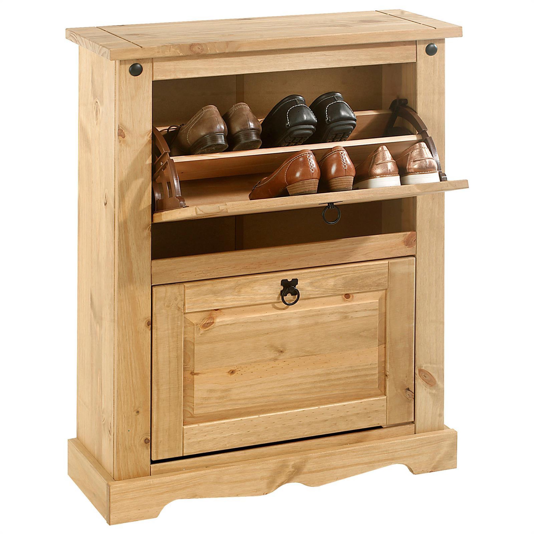 Voir la diapositive 4 : IDIMEX Meuble à chaussures tequila avec 2 abattants, style mexicain en pin