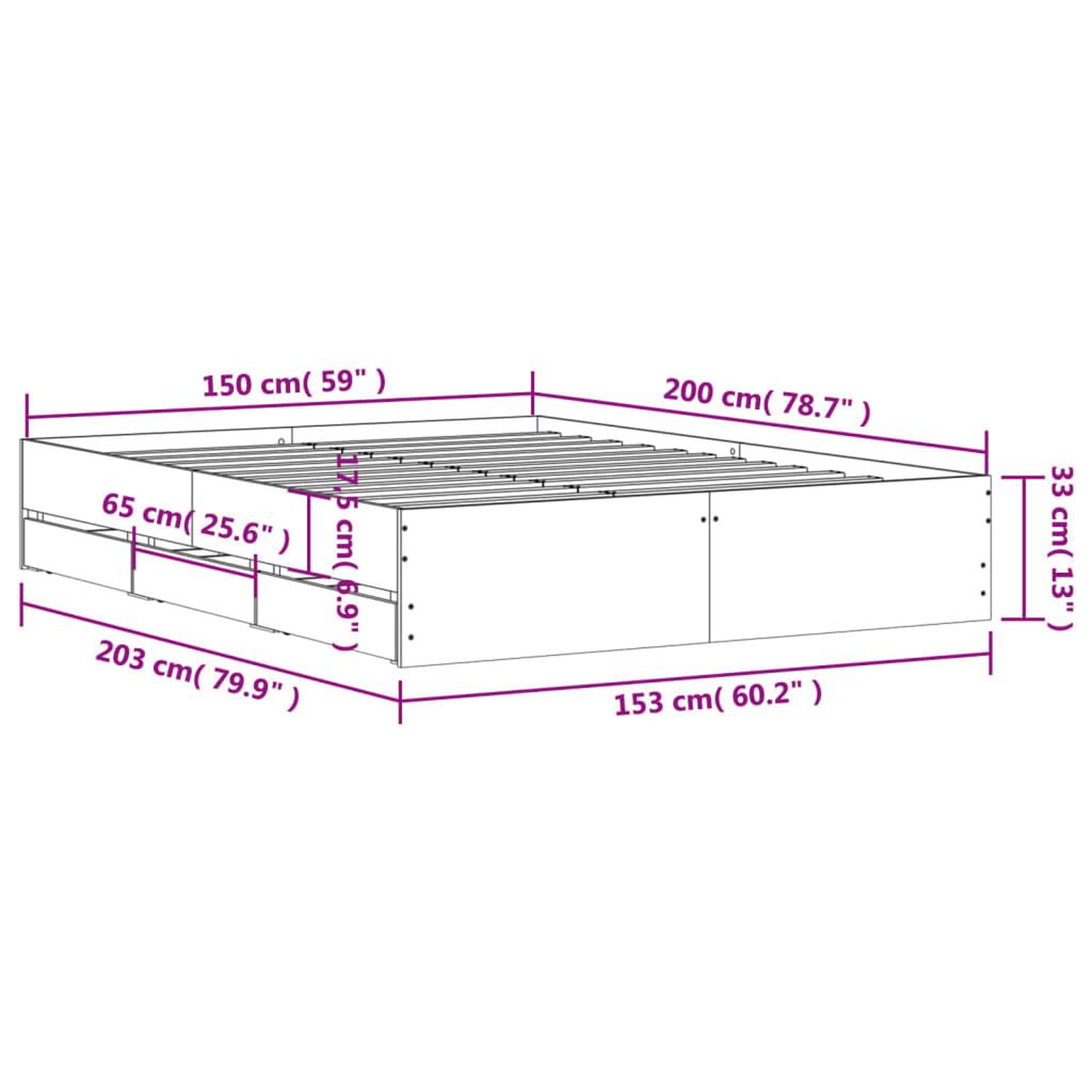 Voir la diapositive 6 : VIDAXL Cadre de lit avec tiroirs sans matelas chene fume 150x200 cm