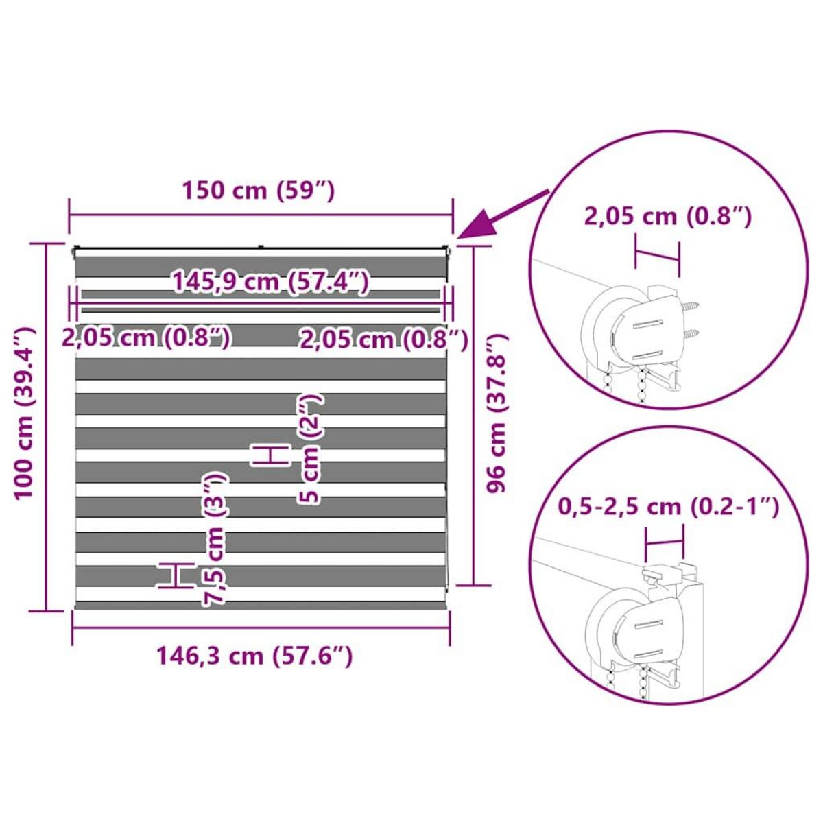 VIDAXL Store zebre gris clair largeur du tissu 145,9 cm polyester