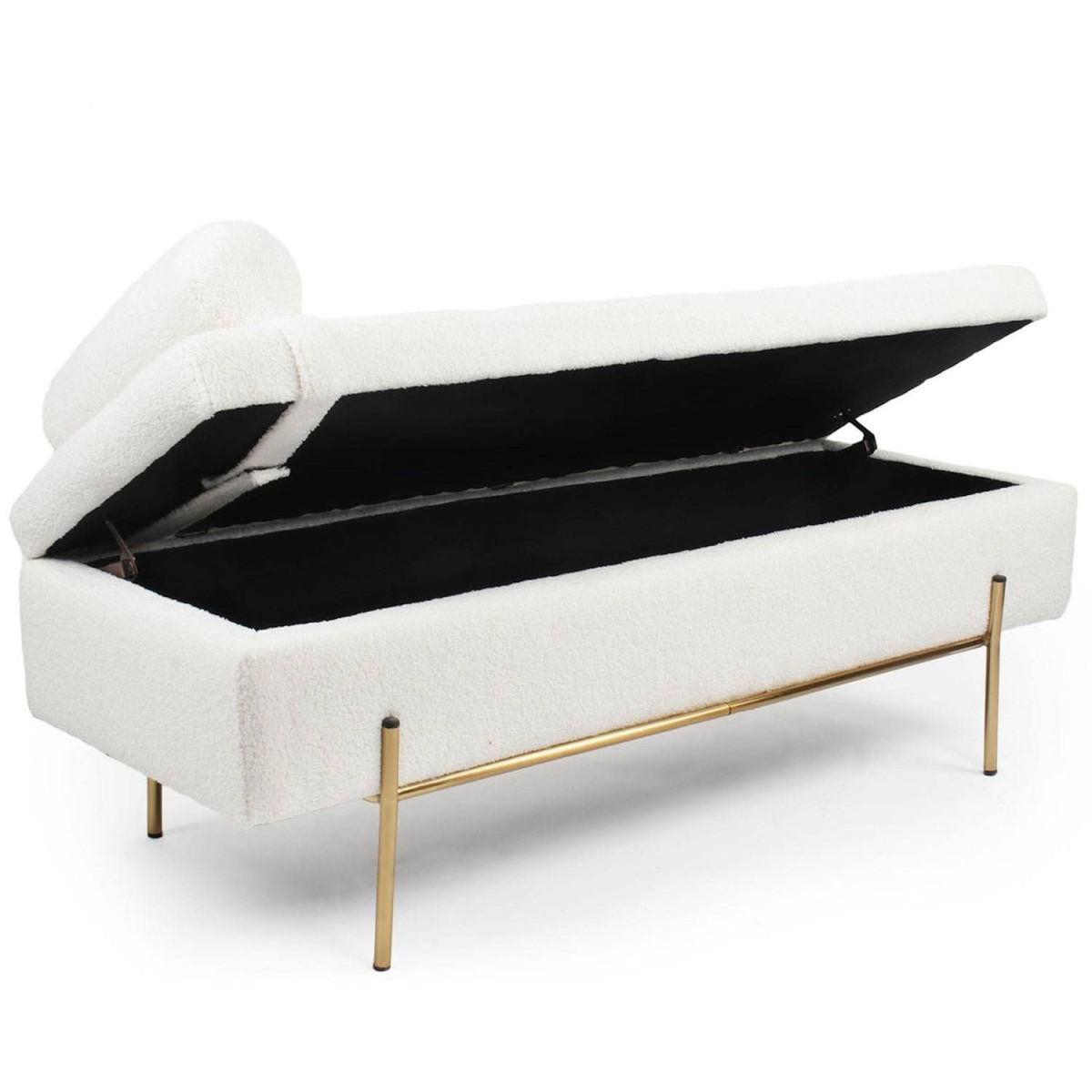 Paris Prix Banquette & Coffre Bouclette  Loyd  140cm Blanc