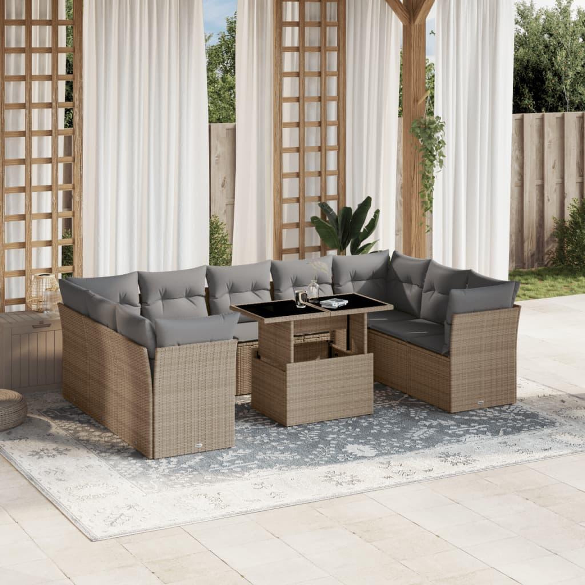 VIDAXL Salon de jardin avec coussins 10 pcs beige resine tressee