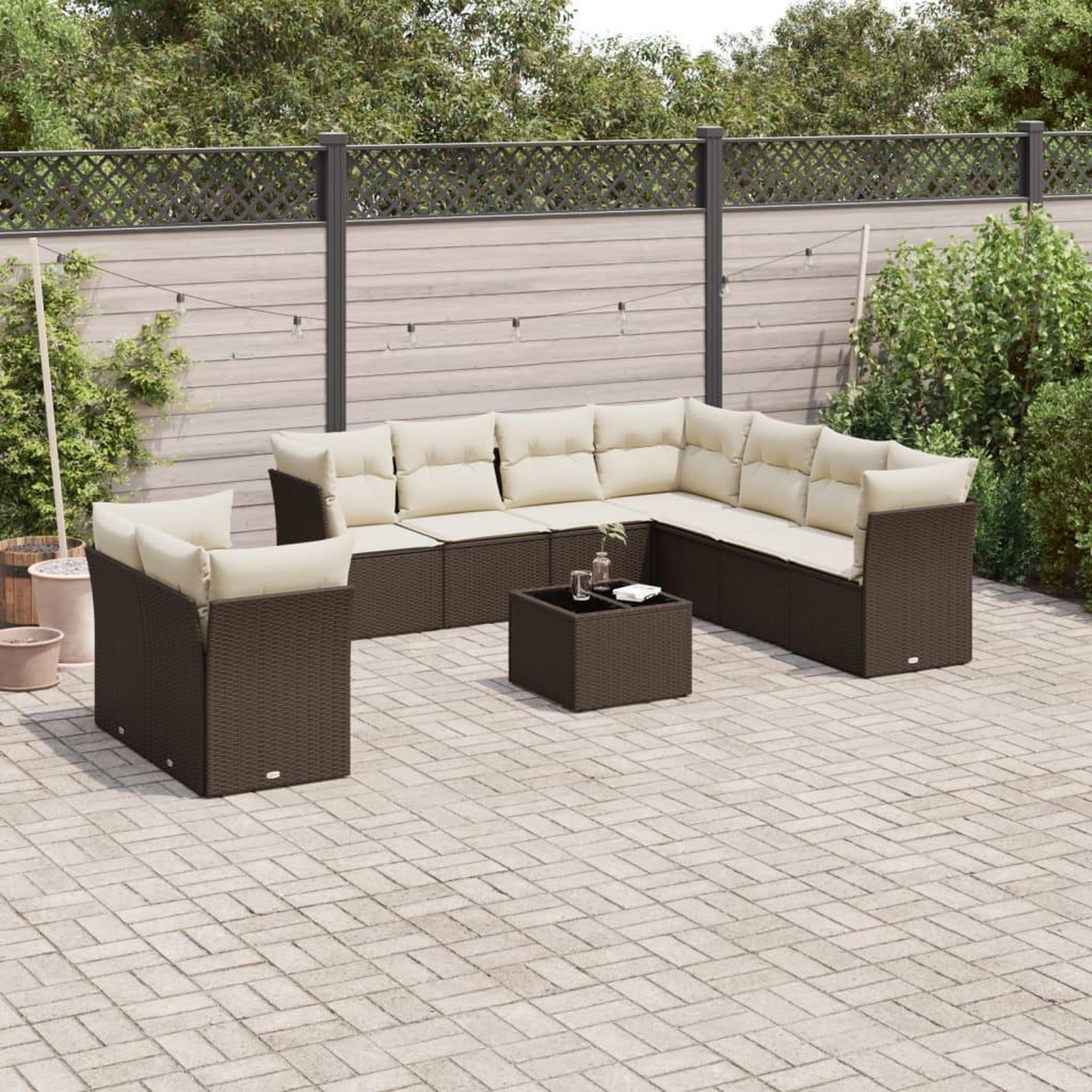 VIDAXL Salon de jardin 10 pcs avec coussins marron resine tressee