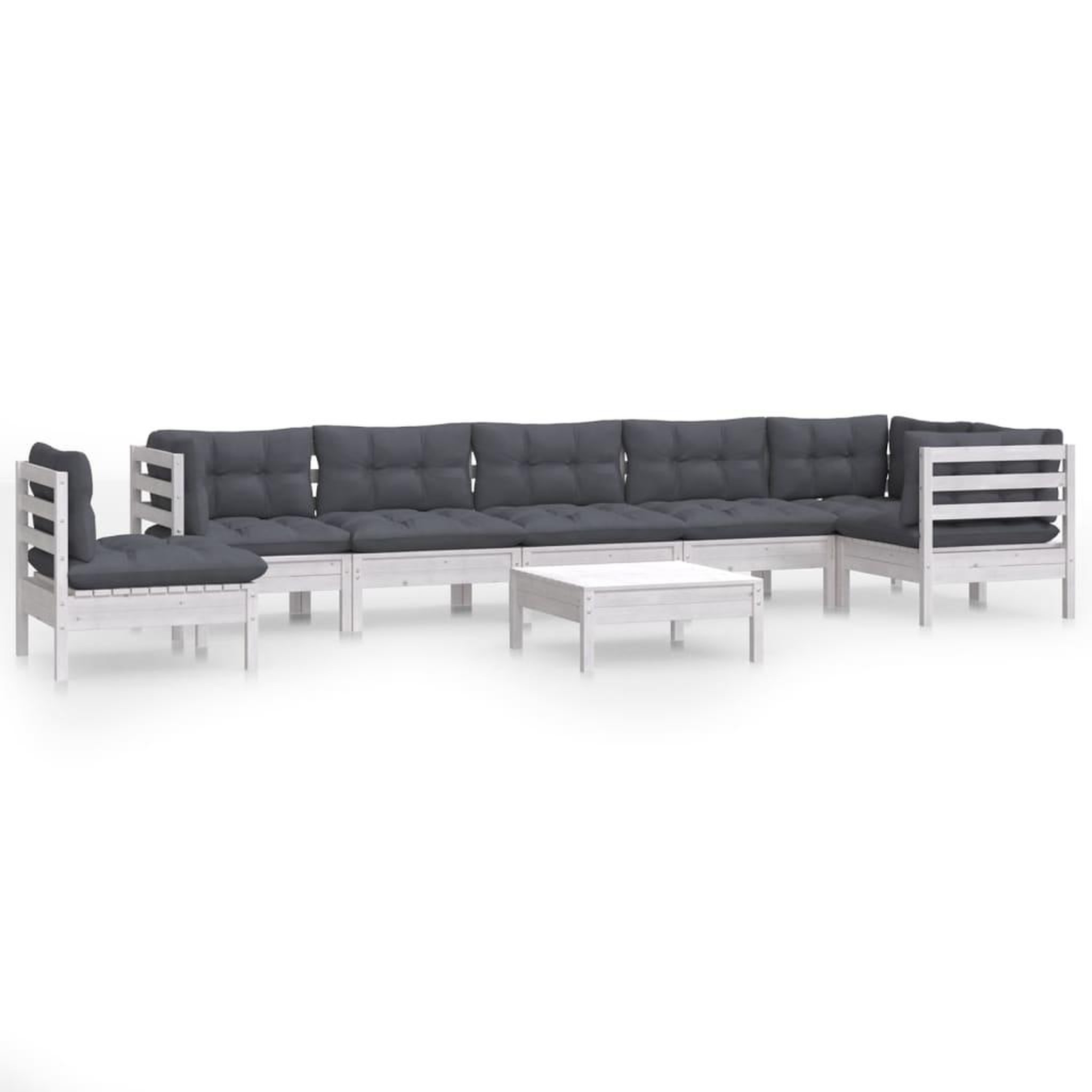 Voir la diapositive 2 : VIDAXL Salon de jardin 9 pcs avec coussins blanc bois de pin massif
