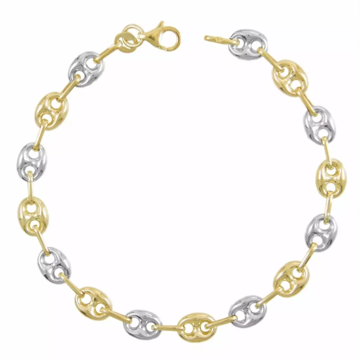 L'ATELIER D'AZUR Bracelet Femme 2 Ors -  Or Bicolore - Maille Grain de Café Jaune et Blanc