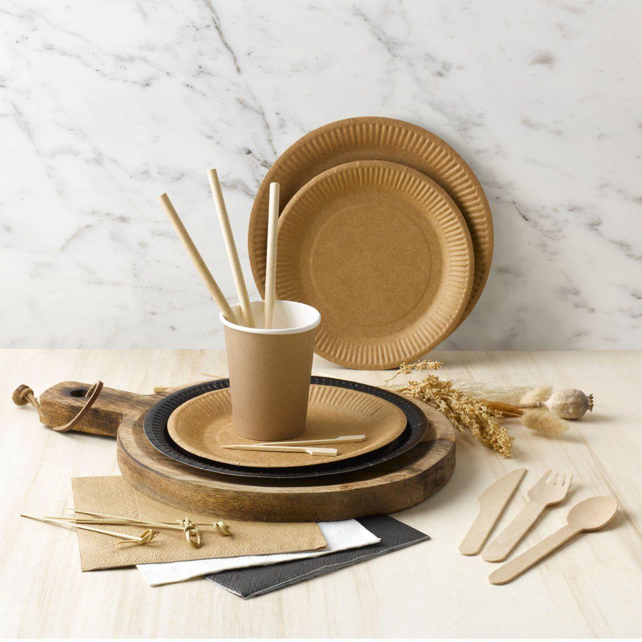Voir la diapositive 2 : HOMEA Lot de 50 Piques Apéritif  Boucles  12cm Naturel