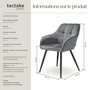 Voir la diapositive 6 : tectake Chaise de salle à manger rembourrée et en velours matelassé gris/noir