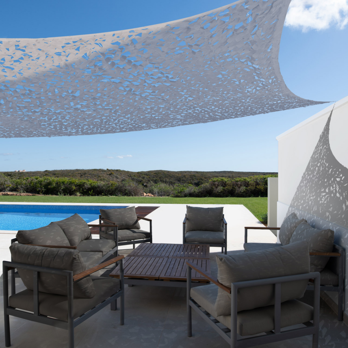 ID MARKET Voile d'ombrage rectangulaire design ombrière camouflage 4x6 M gris clair