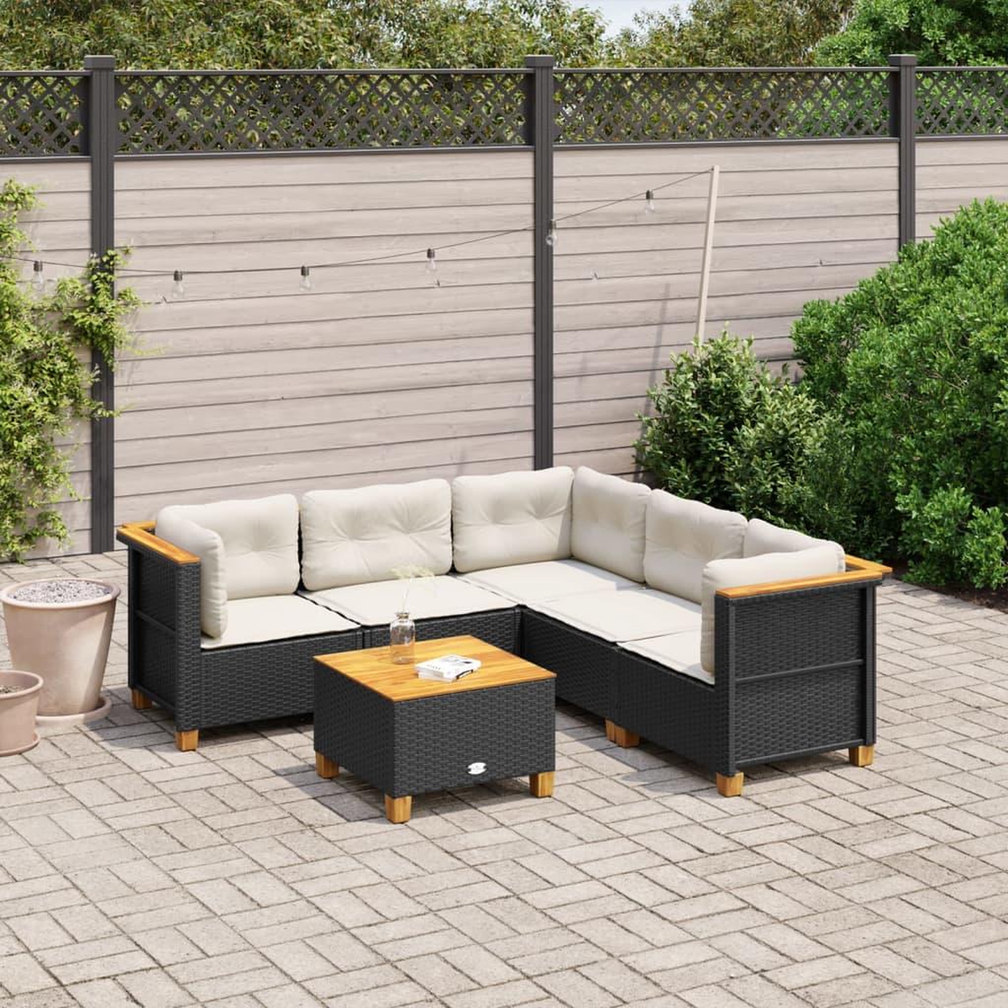 VIDAXL Salon de jardin 6 pcs avec coussins noir resine tressee