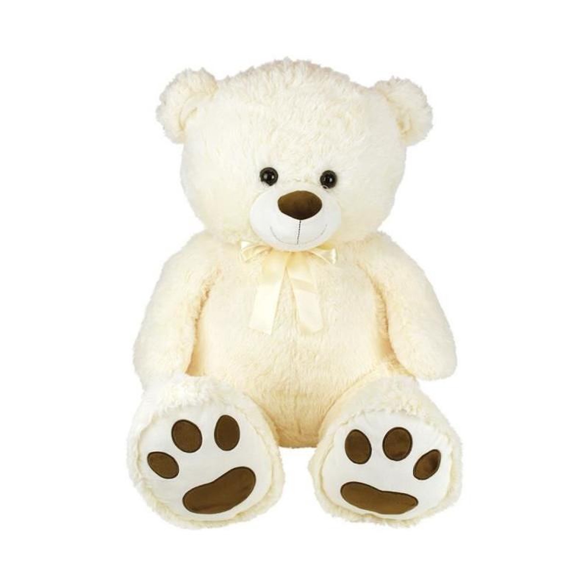 Voir la diapositive 2 : JEMINI Ours Creme en Peluche avec Noeud +/- 100 cm - PLANET PLUCH - Grand ours creme de 1 metre, irrésistiblement doux.