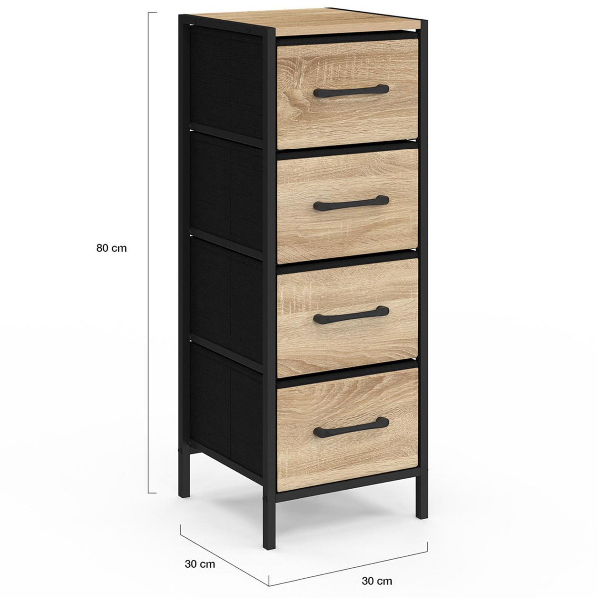 ID MARKET Meuble d'appoint 4 tiroirs UTAH 30 cm chiffonnier, meuble de rangement design industriel