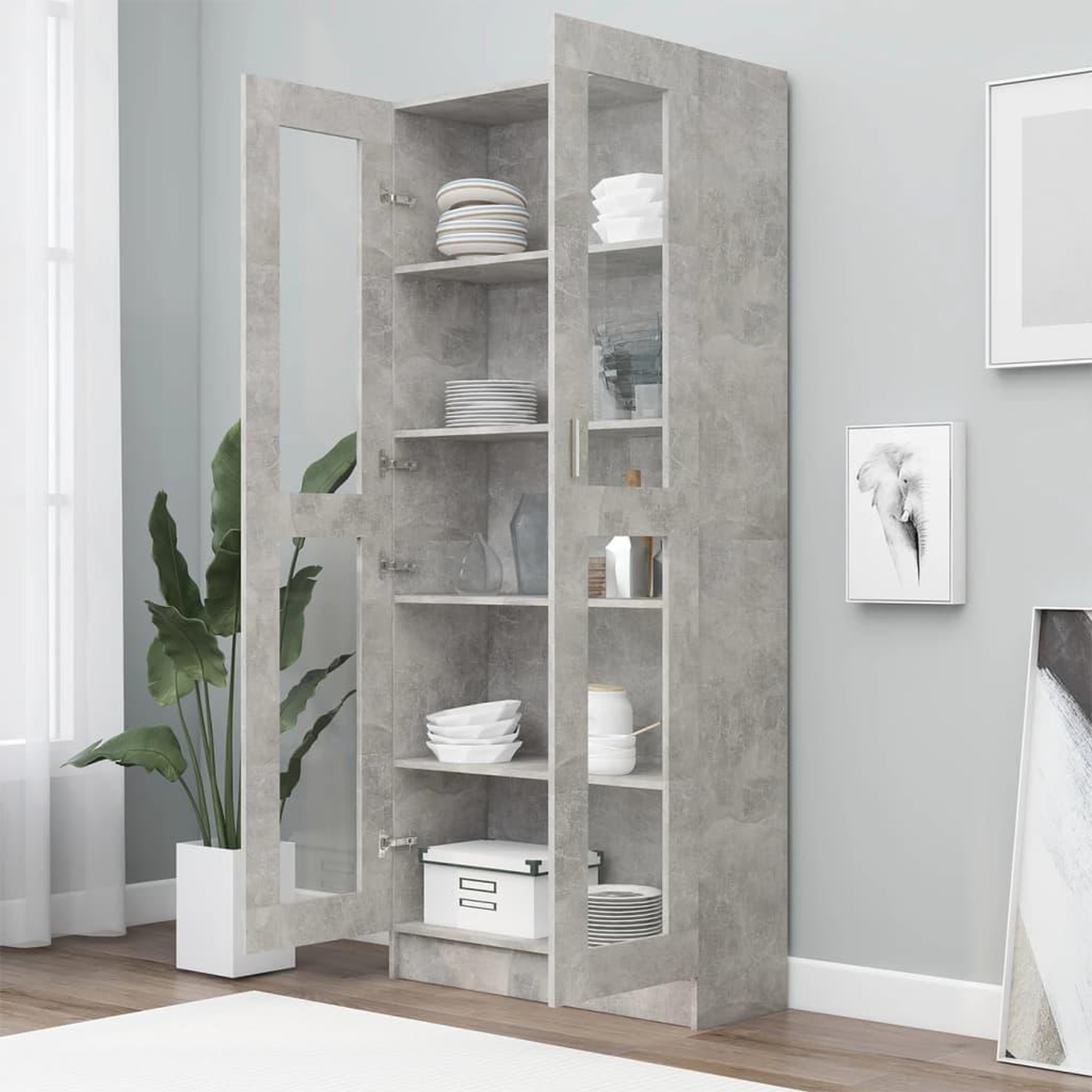 Voir la diapositive 3 : VIDAXL Armoire a vitrine Gris beton 82,5x30,5x185,5 cm Bois ingenierie
