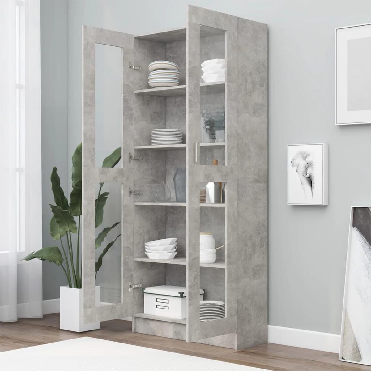 VIDAXL Armoire a vitrine Gris beton 82,5x30,5x185,5 cm Bois ingenierie