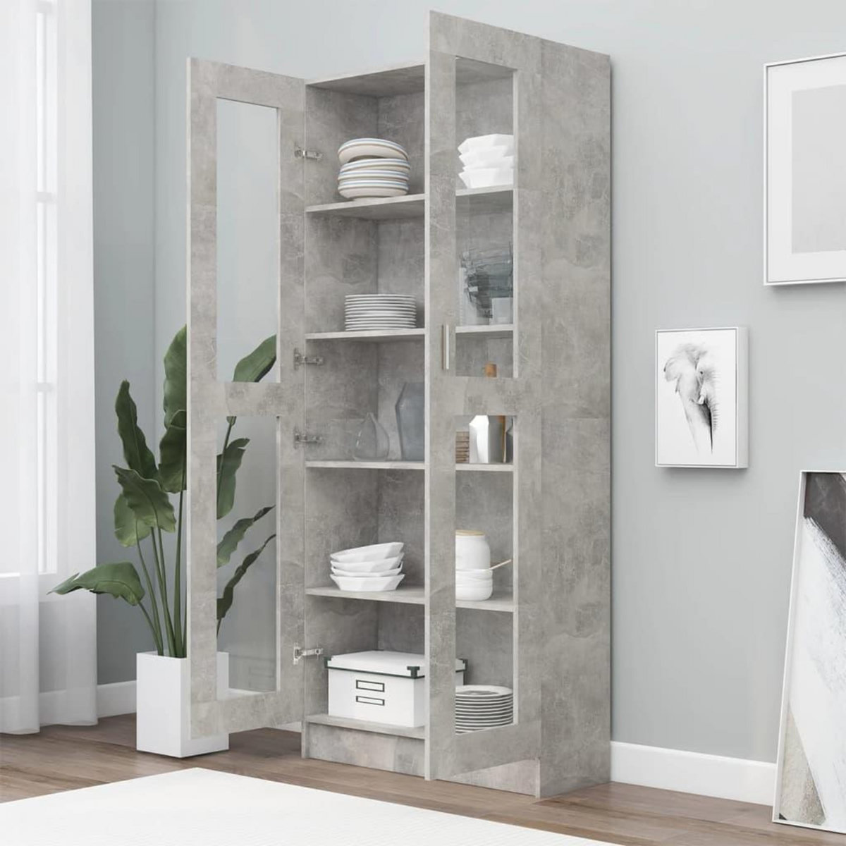 VIDAXL Armoire a vitrine Gris beton 82,5x30,5x185,5 cm Bois ingenierie