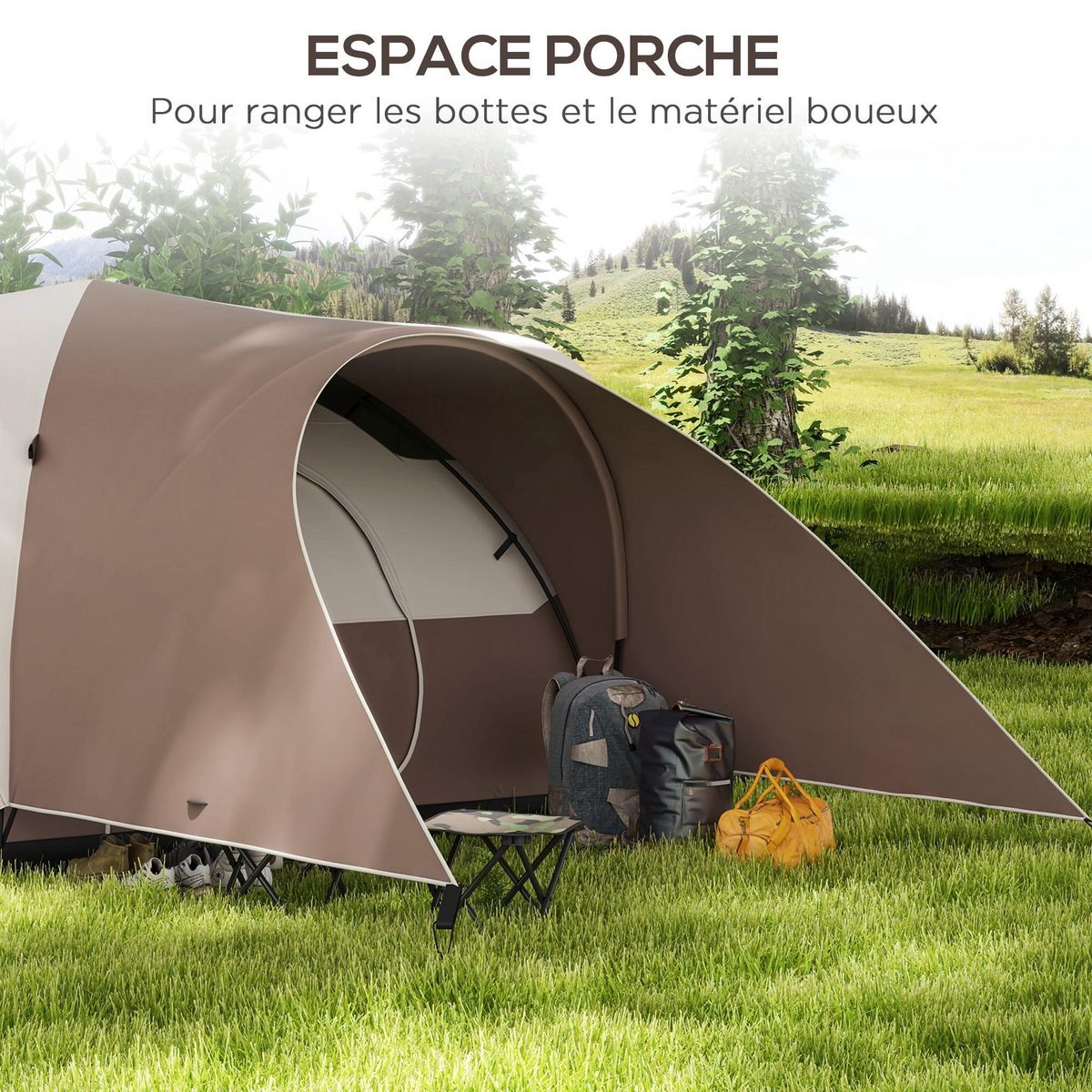 OUTSUNNY Tente de camping familiale 5-6 pers. étanchéité 3000 mm sac coloris café