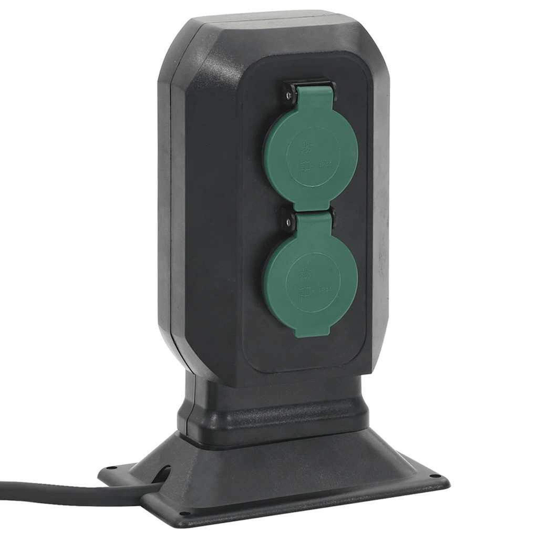 VIDAXL Prise d'exterieur avec piquet a 4 voies noir vert 15,5x11x24 cm
