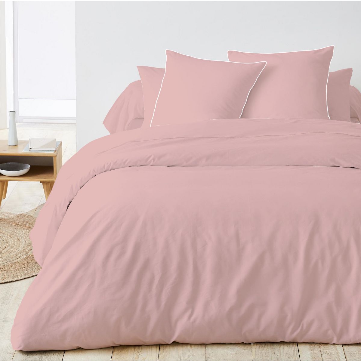 Taie d'oreiller unie en coton percale