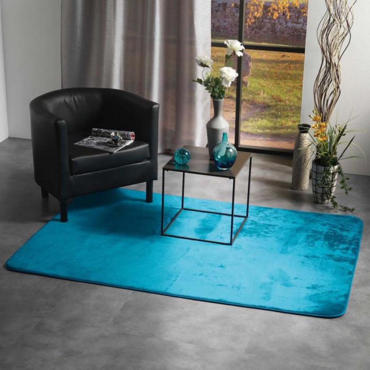 Paris Prix Tapis Uni en Flanelle  Flanou  120x170cm Bleu