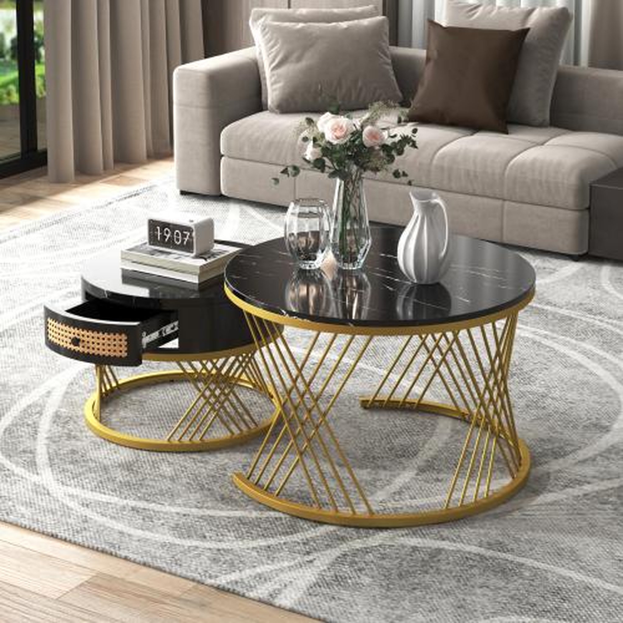 Voir la diapositive 2 : MERAX Lot De 2 Table Basse Gigognes Ronde Noir