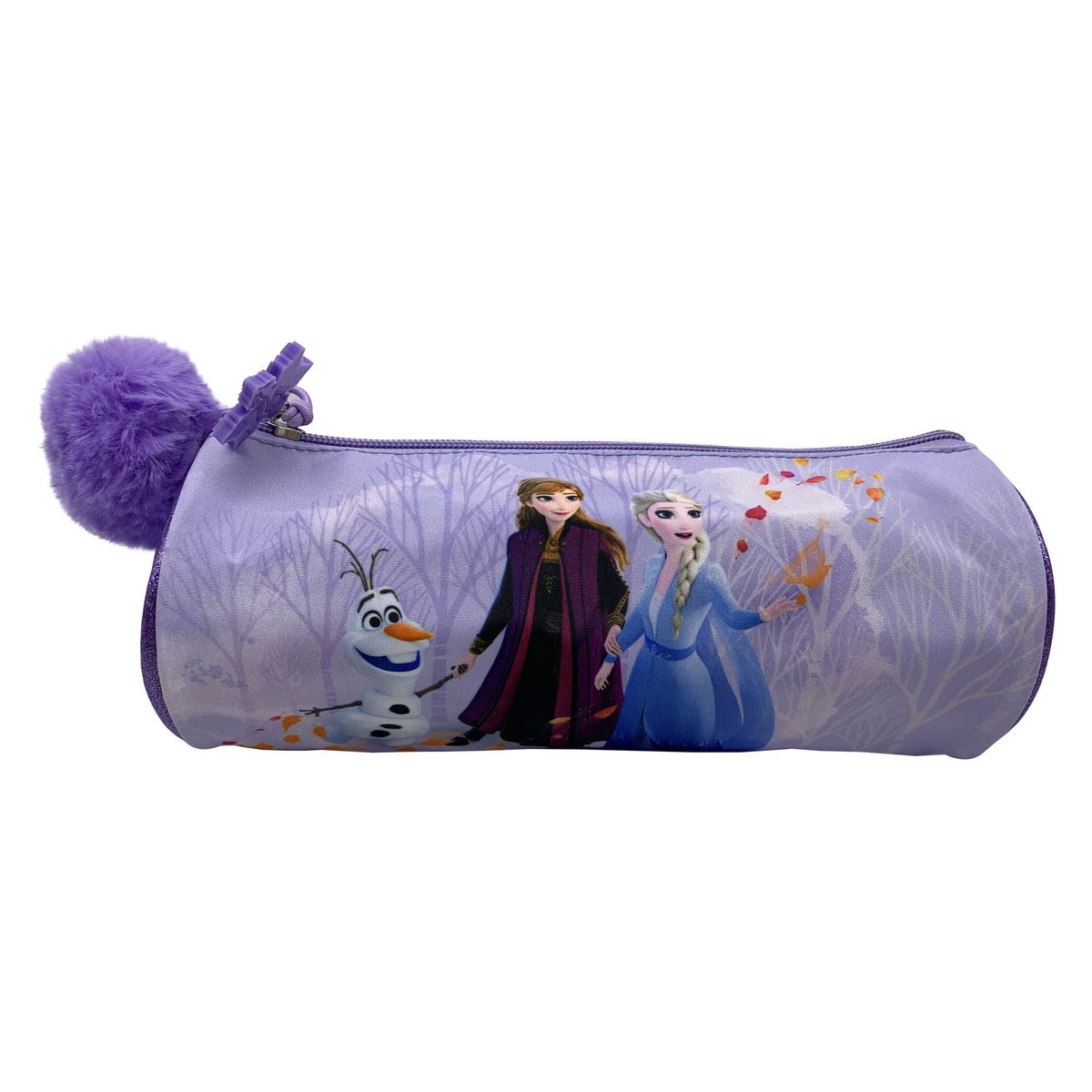 Trousse scolaire avec pompon polyester mauve REINE DES NEIGES DISNEY