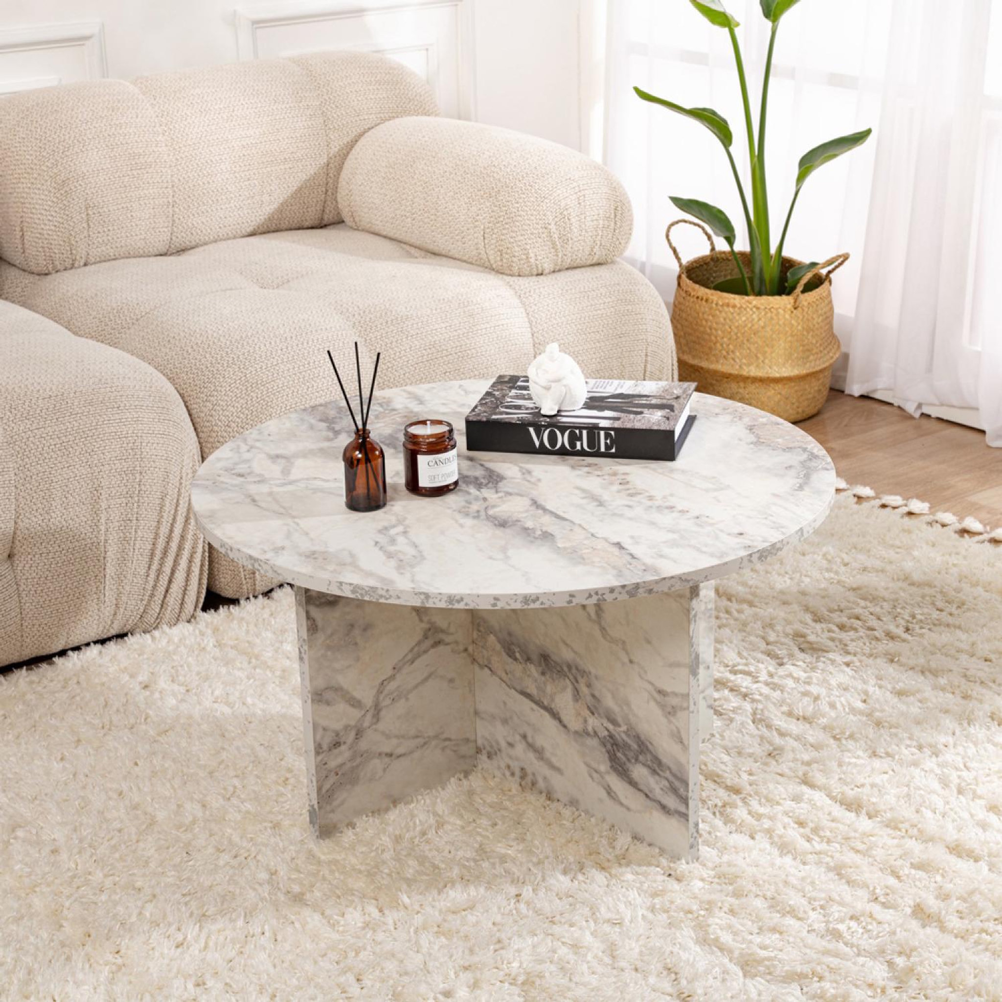 Voir la diapositive 2 : CONCEPT USINE Table basse ronde effet marbre freesia 80x80cm vinu