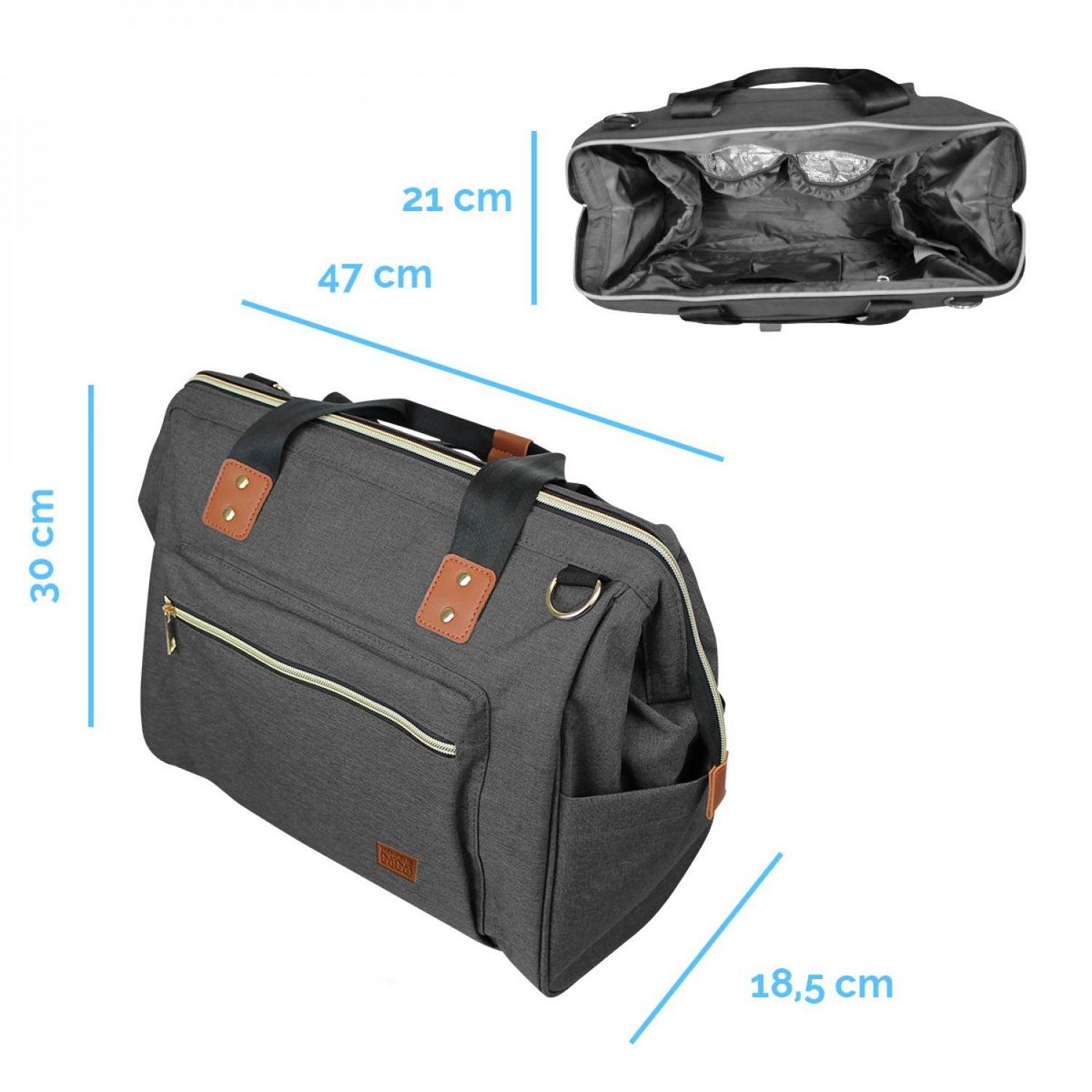 Monsieur Bébé Sac à langer multifonction pour bébé 12 poches avec trousse isotherme - 47 x 30 x 18.5 cm