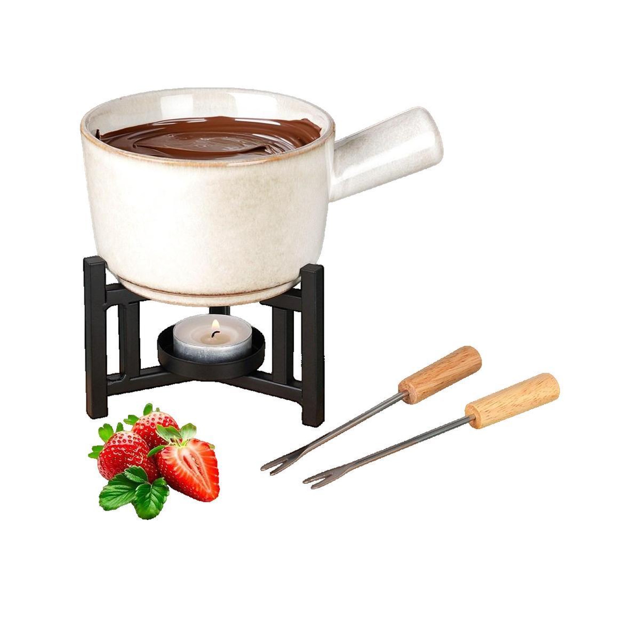 Voir la diapositive 2 : HOME&STYLING Ensemble à fondue Home Styling Collection beige avec fourchettes en acier inoxydable