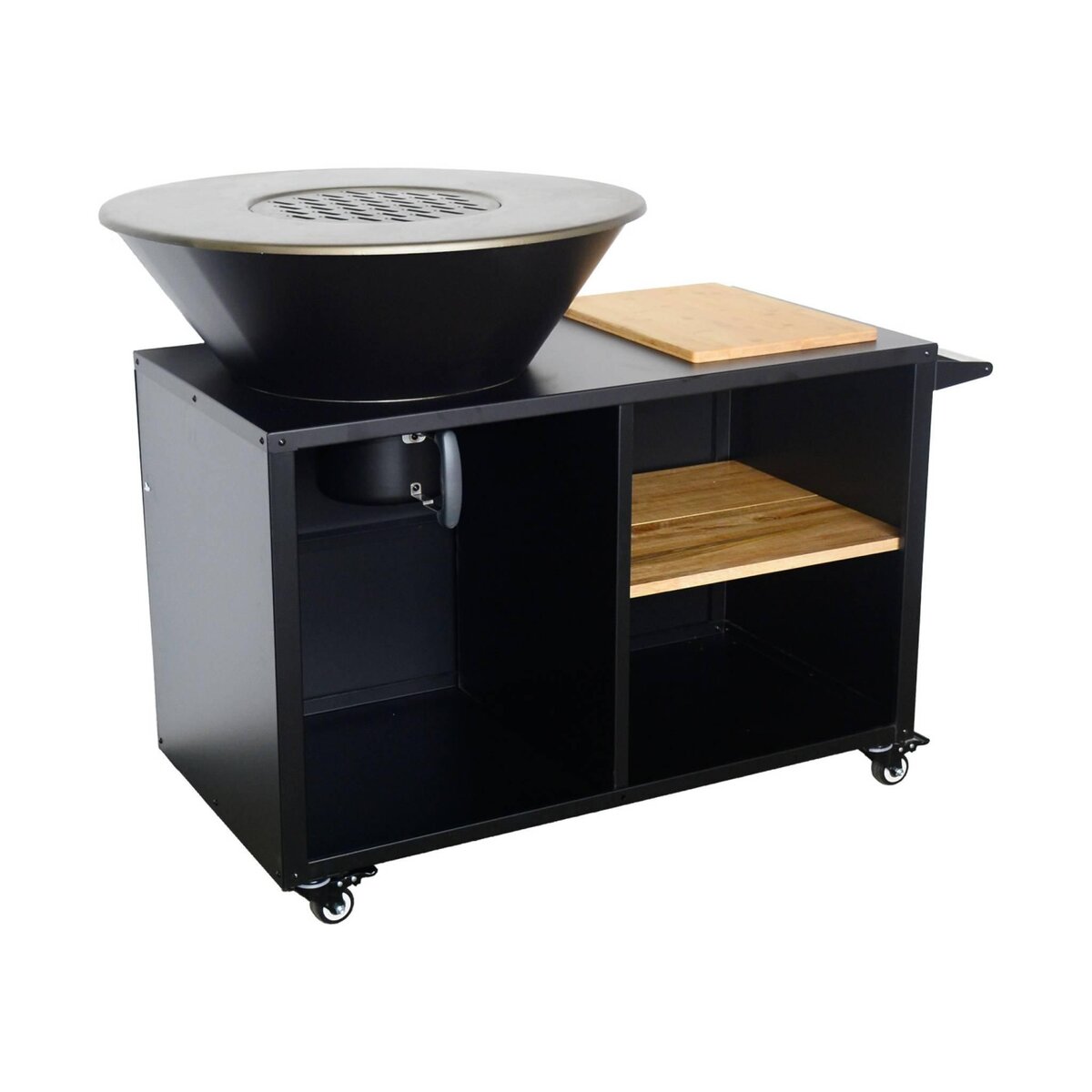 SWEEEK Braséro de cuisson Ø80cm avec grille de cuisson et espace de rangement, L 138 x P 82 x H 114 cm