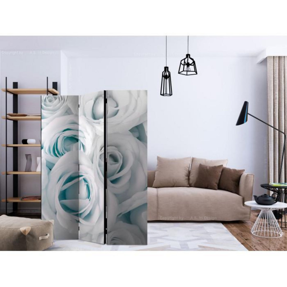 Paris Prix Paravent 3 Volets  Satin Rose Turquoise  135x172cm