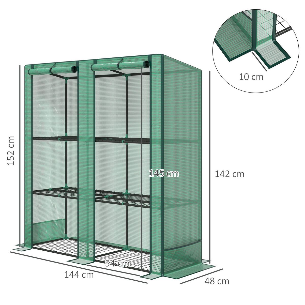 OUTSUNNY Serre de jardin balcon avec étagères métalliques 3 niveaux 2 portes acier noir PE vert