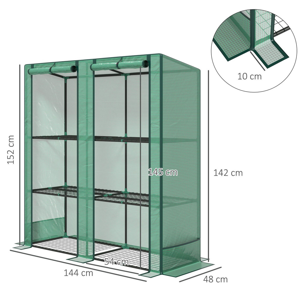 OUTSUNNY Serre de jardin balcon avec étagères métalliques 3 niveaux 2 portes acier noir PE vert